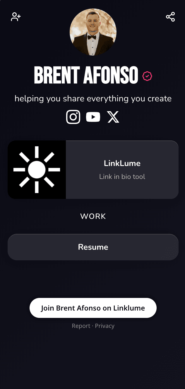 Link in bio example with dark theme and condensed headline