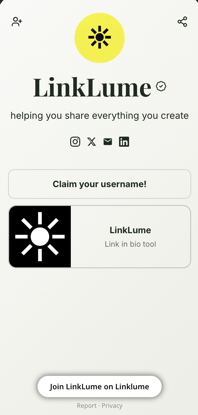 Example LinkLume link in bio page with featured links and a mobile-first layout